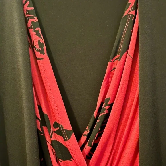 Jaclyn Smith Collection XL Red Black Floral Faux Wrap Dress Overlay Cardigan - Picture 11 of 16